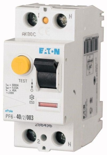 Выключатель дифференциального тока (УЗО) 2п 40А 30мА тип AC 6кА PF6  | Код. 286496 | EATON